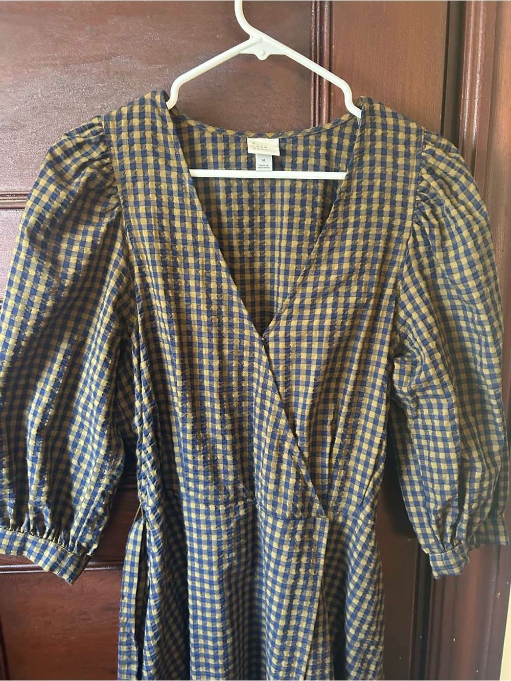 A New Day Seersucker Gingham Tie-Waist Midi Dress Size Medium - Picture 3 of 6